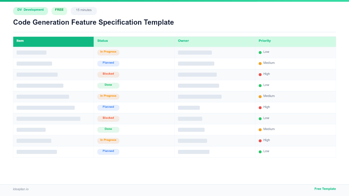 Code Generation Feature Specification Template preview