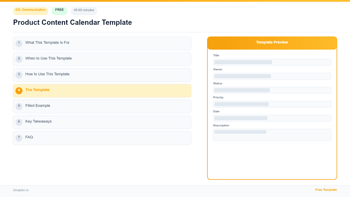 Product Content Calendar Template preview