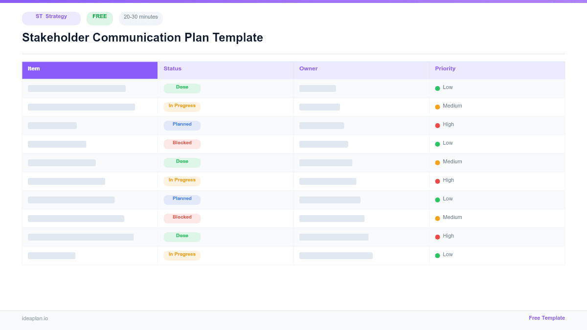 Stakeholder Communication Plan Template preview