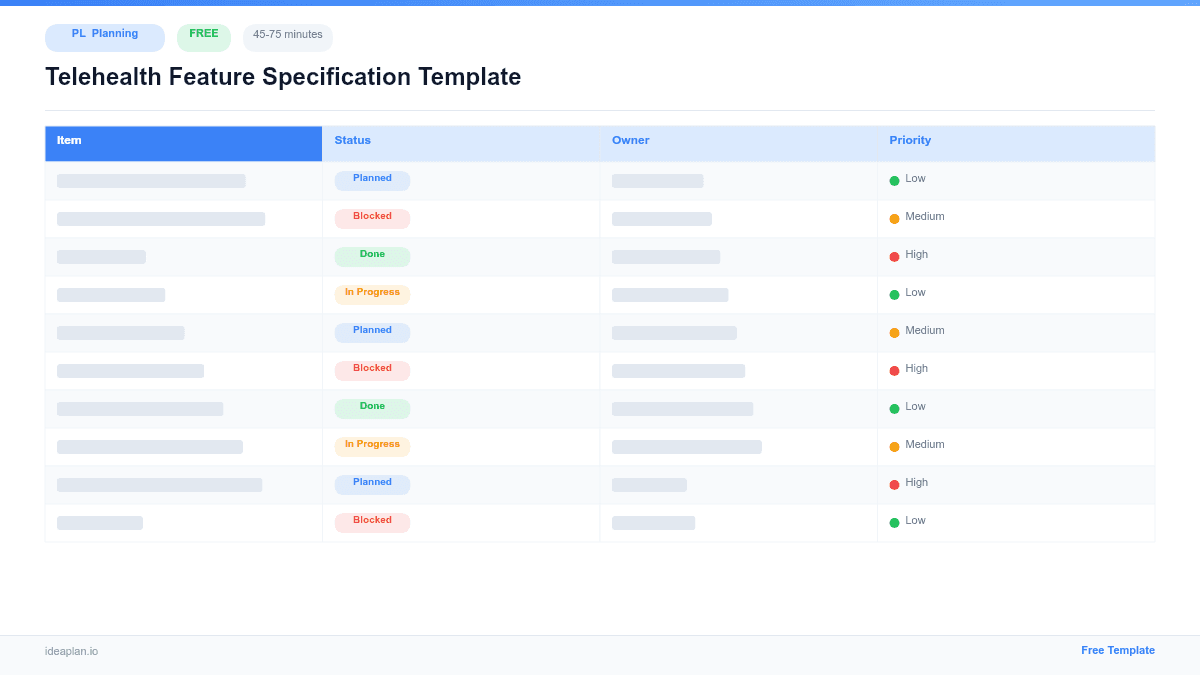 Telehealth Feature Specification Template preview