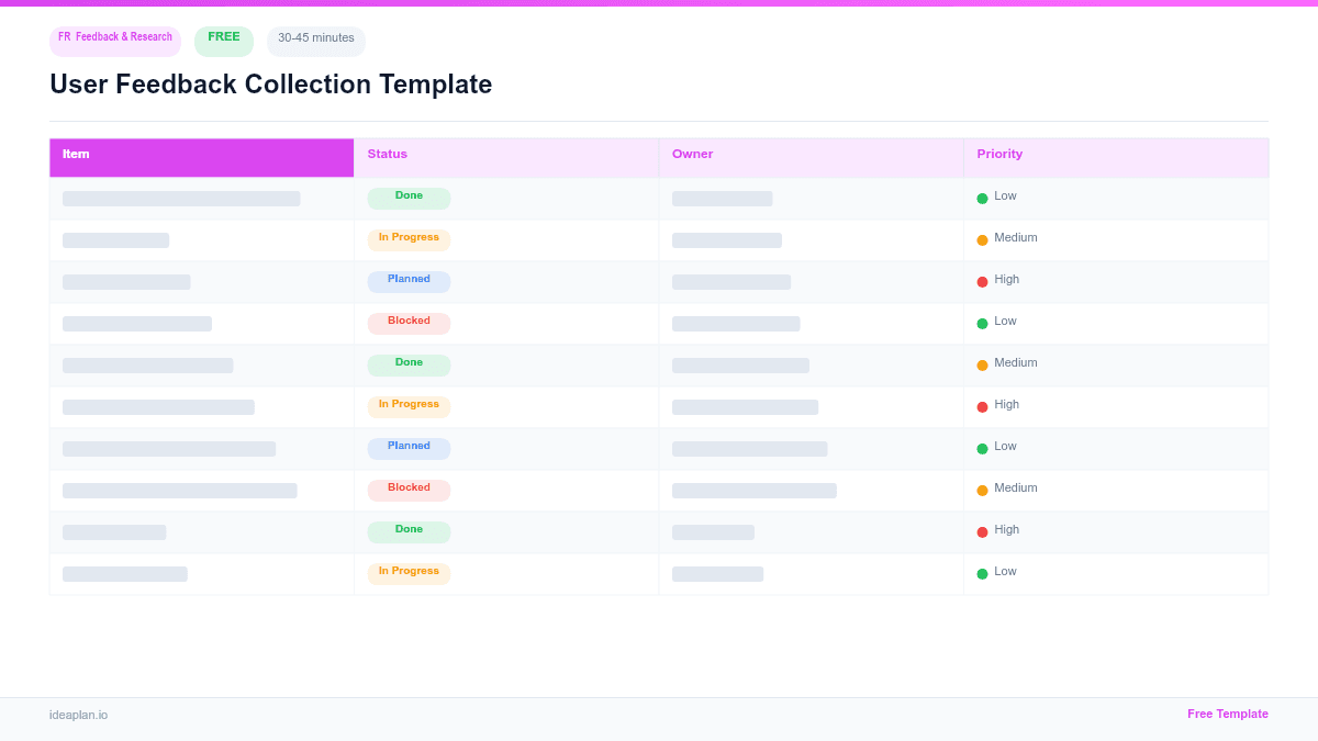 User Feedback Collection Template preview