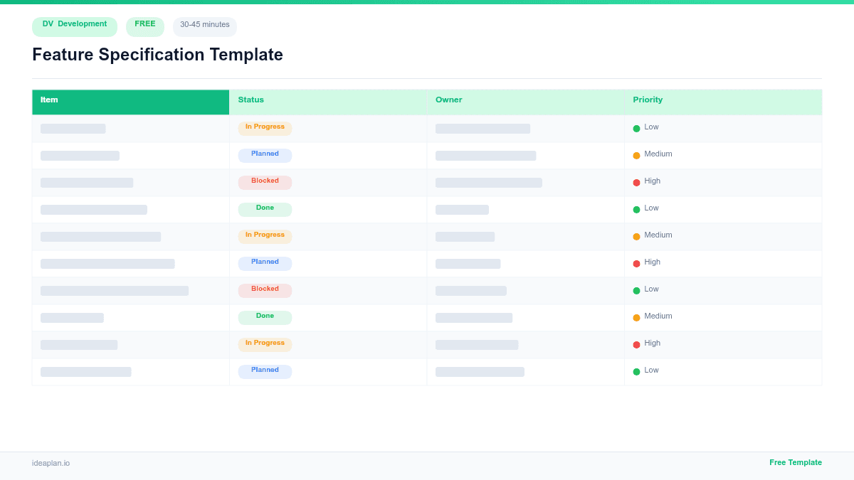 Feature Specification Template for PMs preview