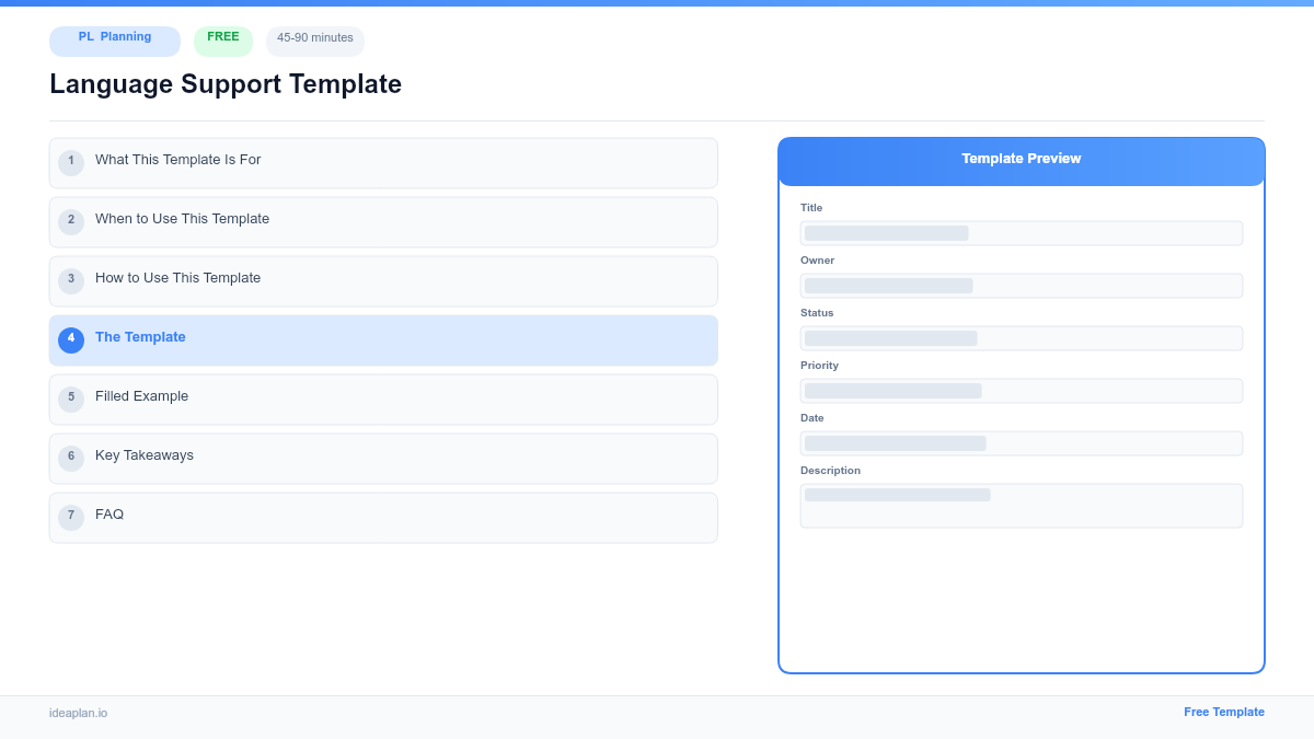 Language Support Template for Product Planning