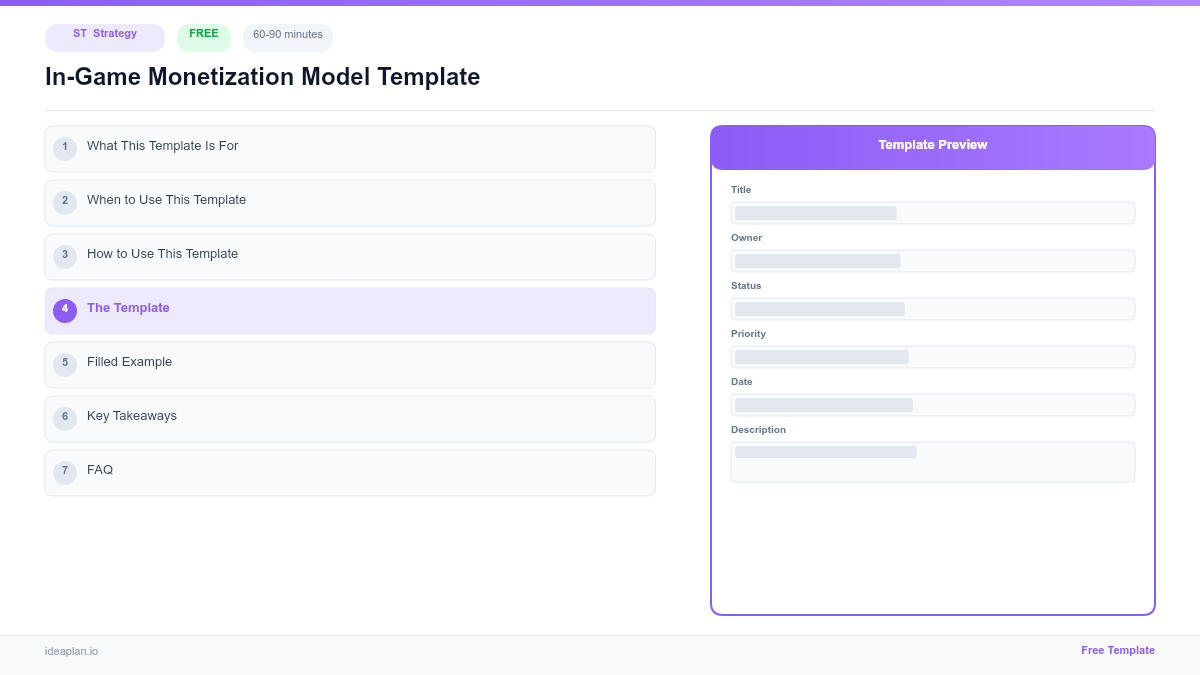 Monetization Model Template In-Game Monetization Model Template