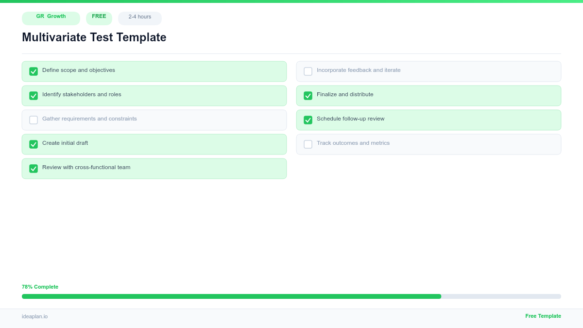 Multivariate Website Test Measurement Example Multivariate Test Template for Product Growth