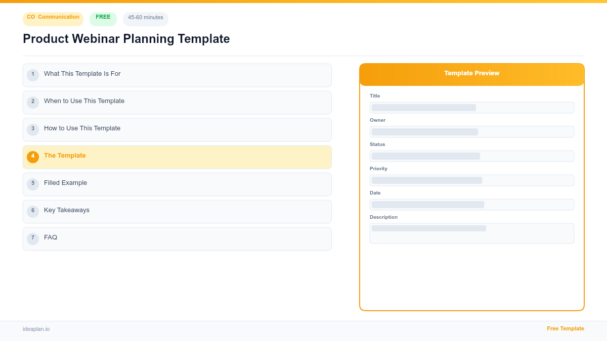 Product Webinar Planning Template