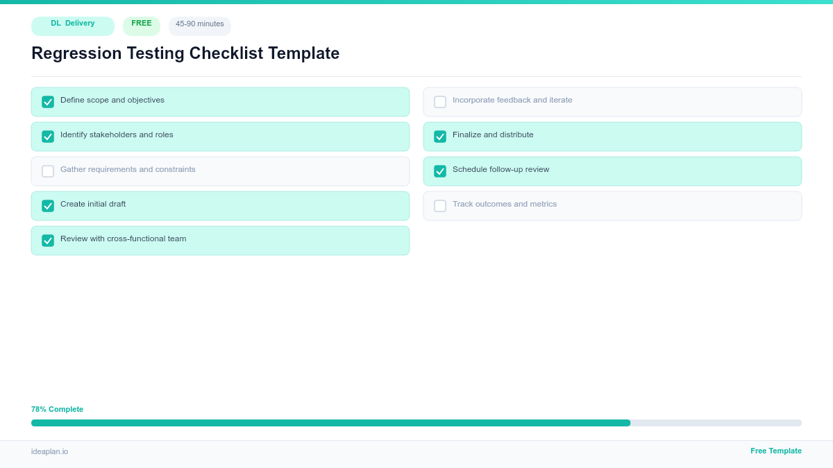 Regression Testing Checklist Template | IdeaPlan