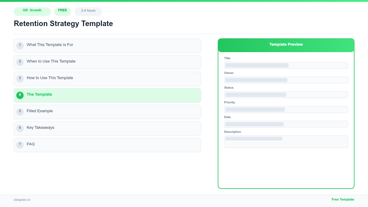 Retention Package Examples Retention Strategy Template for Product Growth