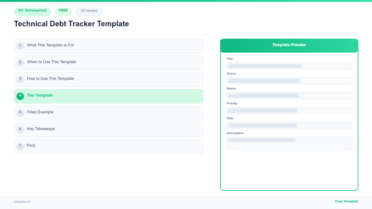 Technical Debt Tracker Template